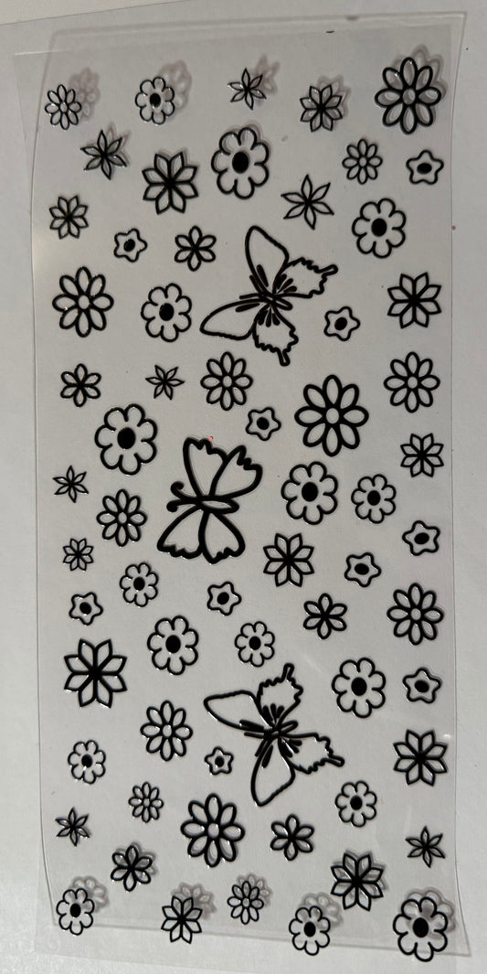 Small flower and butterflies Blk and white